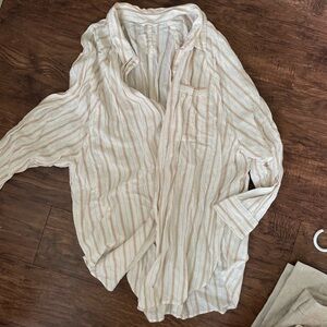 Arie linen Striped Button-Up coverup shirt